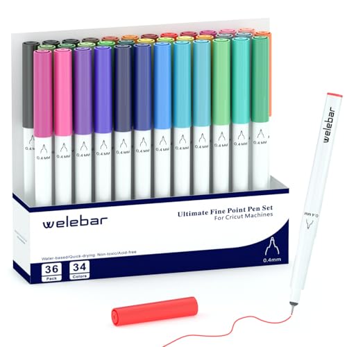 Welebar 0,4 Feinspitze Stifte für Cricut Maker 3 Explore Air 2, Set mit 36 Stück, Ultimative Feinspitze Stifte für Schreiben und Zeichnen, Kompatibel mit Cricut Schneidemaschine von Welebar