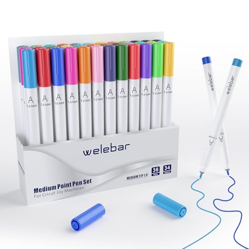 Welebar 1.0 Spitze Marker Stifte für Cricut Joy/Joy Xtra, Set mit 36 Stück, Medium Point Stifte für Zeichnungen, Schreiben & Basteln von Welebar