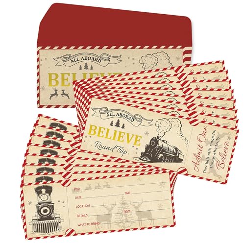 30 Set Weihnachten Polar Believe Ticket Einladungen Briefe mit Umschlägen, 7,6 x 20,3 cm, Bulk Nordpol Zugtickets, Polarleitertickets, Glaubensgeschenke, Themenpartygeschenke von Well tile