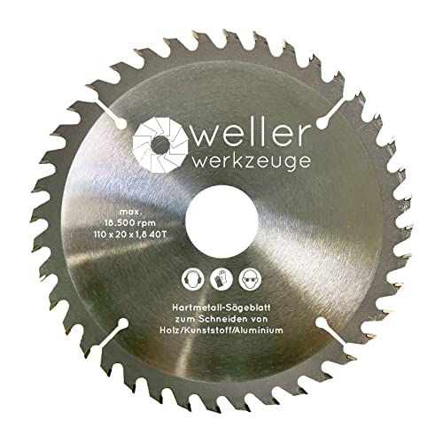 WELLERWERKZEUGE | Hartmetall Allesschneideblatt Sägeblatt 110mm Bohrung:20mm 40 Zähne TCT Aluminium Kupfer Holz Ne metalle Trennscheibe von Wellerwerkzeuge