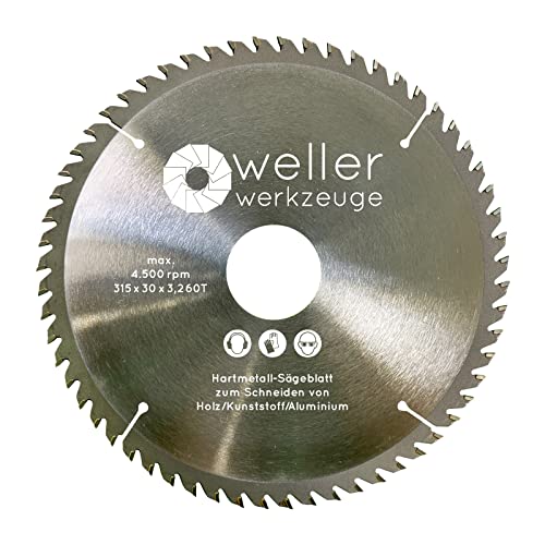 WELLERWERKZEUGE | Profi HM Kreissägeblatt Sägeblatt 315x30mm und 315x25mm 60 Zähne für holz Kunststoff Aluminium universal passend für Kreissäge Tischsäge Gehrungssäge Kappsäge Makita von Wellerwerkzeuge