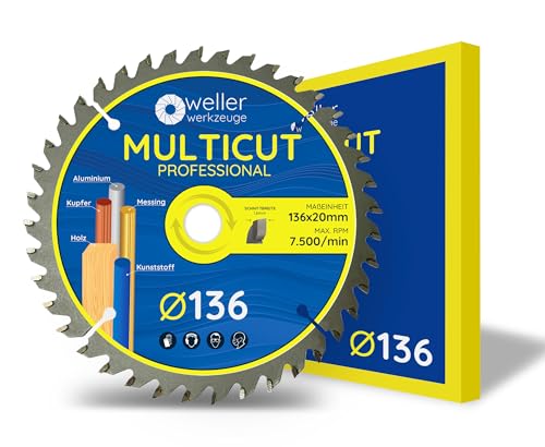 WELLERWERKZEUGE | Profi MULTICUT Kreissägeblatt Sägeblatt 136x20mm + 16mm 40 Zähne für Holz Kunststoff Aluminium passend für Akku Kreissäge Tischsäge von Wellerwerkzeuge