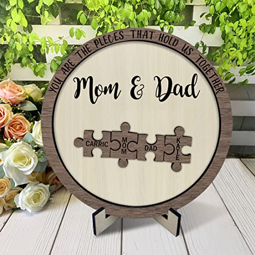 Personalisierte Mutter Puzzle Handwerk Mutter Tag Puzzle Schild Sie sind das Stück, das Uns zusammenhält, das Plaque Mom's Puzzle Stück Rahmen zusammenhält (Runde Puzzle -Stück Schild 2 - Holz) von Wellhoope