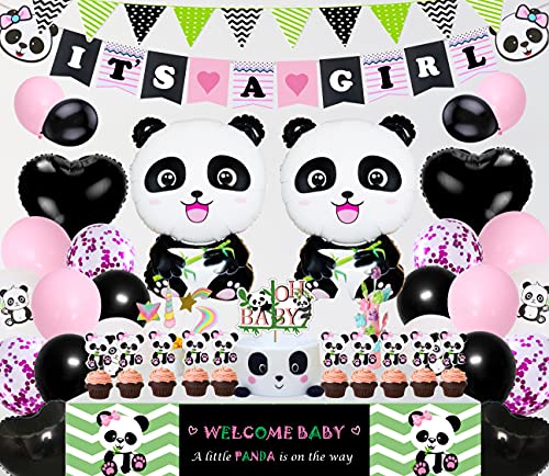 Babyparty-Dekorationen mit Panda-Thema – schöne Willkommens-Babydekorationen, geeignet für Mädchen und Jungen, Babyparty-Dekorationen, Set enthält 61 Stück (Rosa) von Welliboom