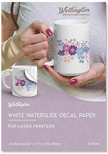 Wellington Specialty Craft Supplies Waterslide Aufkleberpapier, laserweiß, 20 Blatt A4 Größe von Wellington Specialty Craft Supplies