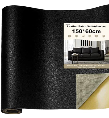 Wellzenith® Kunstleder selbstklebend,Leder Patch Selbstklebend, Leder Reparatur Patch Lederreparaturband für Möbel, Sofa, Autositze, Taschen, Lederreparatur und Renovierung (Schwarz, 150 X 60 CM) von Wellzenith