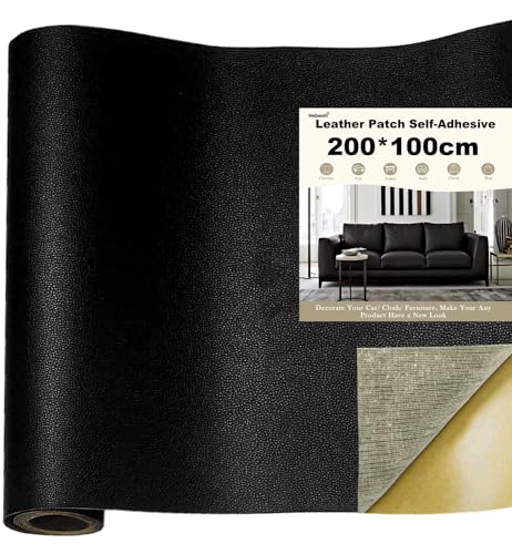 Wellzenith® Kunstleder selbstklebend,Leder Patch Selbstklebend, Leder Reparatur Patch Lederreparaturband für Möbel, Sofa, Autositze, Taschen, Lederreparatur und Renovierung (Schwarz, 200 X 100 CM) von Wellzenith