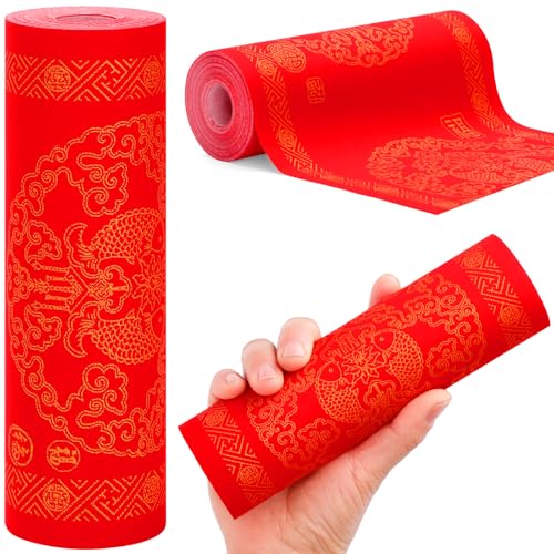 Rote Xuan-Papierrolle, chinesisches Kalligraphie-Papier mit 17 cm x 20 m, Frühlingsfest-Rollen, rotes Papier, dickes chinesisches Paare/Chunlian/Duilian/Reisrotes Papier (Fisch) von Welpurch