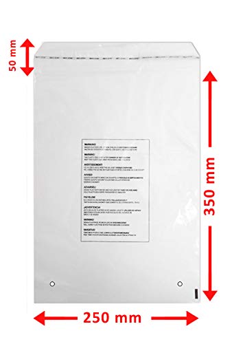 LDPE-Klebebeutel mit Warntext in verschiedenen Größen, 250 x 350, 100 Stück von WeltiesSmartTools