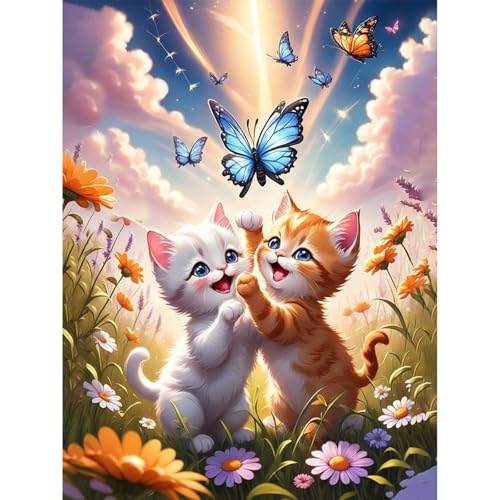 Diamond Painting Erwachsene Katze- Diamant Painting Bilder Katzen, 5D Crystal Art, Diamant Malerei Tiere für Geschenke und Home Wand Dekor 30x40cm von Wenfdrtr