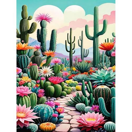 Malen Nach Zahlen Erwachsene Kakteen- Cactuses Paint by Numbers Adult, Cactus Painting by Numbers, Kakteen Ölgemälde Bastelset Erwachsene für Home Wand Dekor 30x40 cm (Ohne Rahmen) von Wenfdrtr