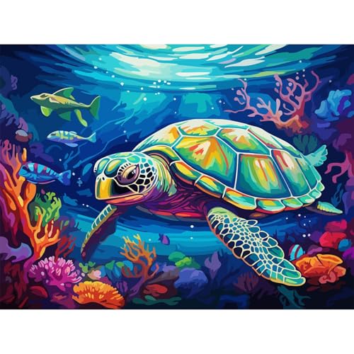 Malen Nach Zahlen Erwachsene Schildkröten- Sea Turtles Paint by Numbers Adult, Turtles Painting by Numbers, Tiere Ölgemälde Bastelset Erwachsene für Home Wand Dekor 30x40 cm von Wenfdrtr