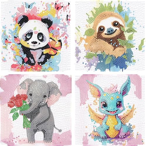 Wenfdrtr 4er Set Diamond Painting Kinder Tiere- 5D Diamant Painting Bilder Kinder, Tiere Mosaik Bastelset für Kreative Geschenk Mädchen Junge Ab 6 7 8 9 10 11 12(15x15 cm) von Wenfdrtr