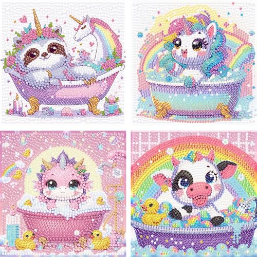 Wenfdrtr 4er Set Diamond Painting Kinder Tiere- 5D Diamant Painting Bilder Kinder, Tiere Mosaik Basteln für Kreative Geschenkideen Mädchen Junges Ab 6 7 8 9 10 11 12(15x15 cm) von Wenfdrtr