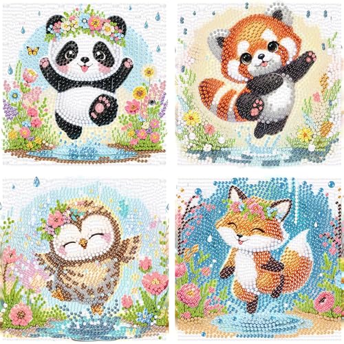 Wenfdrtr 4er Set Diamond Painting Kinder Tiere- 5D Diamant Painting Bilder Kinder Tiere, DIY Mosaik Basteln für Kreative Geschenk Mädchen Junge Ab 6 7 8 9 10 11 12 (15x15 cm) von Wenfdrtr