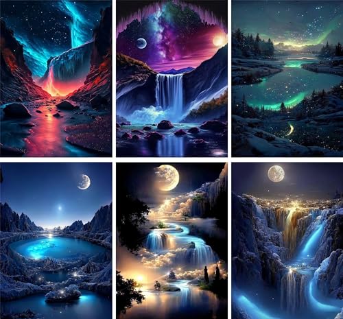 Wenfdrtr 6 Pack Landschaften Diamond Painting für Erwachsene, DIY Landschaften Diamant Painting Bilder, DIY 5D Diamanten Painting ErwachseneLandschaften perfekt für Home Wall Decor (30 * 40cm) von Wenfdrtr