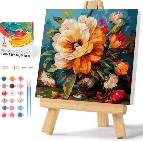 Wenfdrtr Blumen Malen Nach Zahlen Erwachsene Set-DIY Blumen Malen Nach Zahlen mit Rahmen,Handgemalt Ölgemälde Kit Kreative Geschenke für Hausdekoration Geschenk(20x20 cm) von Wenfdrtr