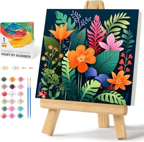 Wenfdrtr Blumen Malen Nach Zahlen Erwachsene Set-DIY Malen Nach Zahlen mit Rahmen,Handgemalt Ölgemälde Kit Kreative Geschenke für Hausdekoration Geschenk(20x20 cm) von Wenfdrtr