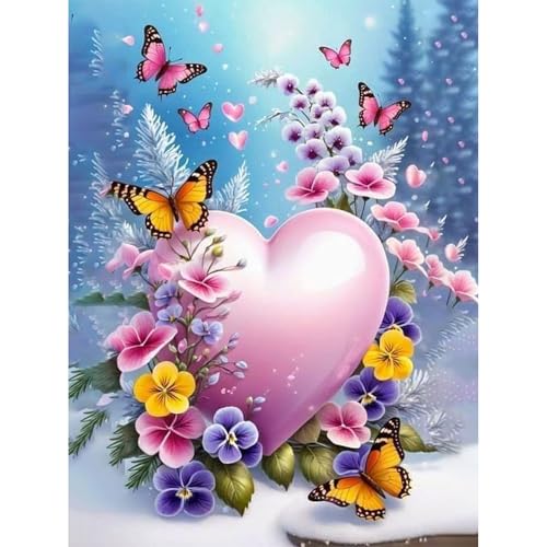 Wenfdrtr Diamond Painting Erwachsene Herz- Diamant Painting Bilder Schmetterling, 5D Crystal Art, Diamant Malerei Landschaft für Geschenk Zuhause Wanddekoration 30x40cm von Wenfdrtr