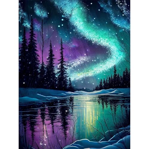 Wenfdrtr Diamond Painting Erwachsene Polarlichter- Diamant Painting Bilder Wald, 5D Crystal Art, Diamant Malerei Landschaft für Geschenk Zuhause Wanddekoration 30x40cm von Wenfdrtr