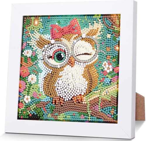 Wenfdrtr Diamond Painting Kinder Eule Mit Holzrahmen- 5D Diamant Painting Bilder Kinder, DIY Eulen Mosaik Bastelset für Kreative Geschenk Mädchen Junge Ab 6 7 8 9 10 11 12 (18x18 cm) von Wenfdrtr