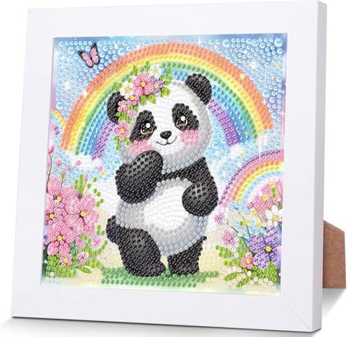 Wenfdrtr Diamond Painting Kinder Panda Mit Holzrahmen- 5D Diamant Painting Bilder Kinder Panda, DIY Tiere Mosaik Basteln für Kreative Geschenk Mädchen Junge Ab 6 7 8 9 10 11 12 (18x18 cm) von Wenfdrtr