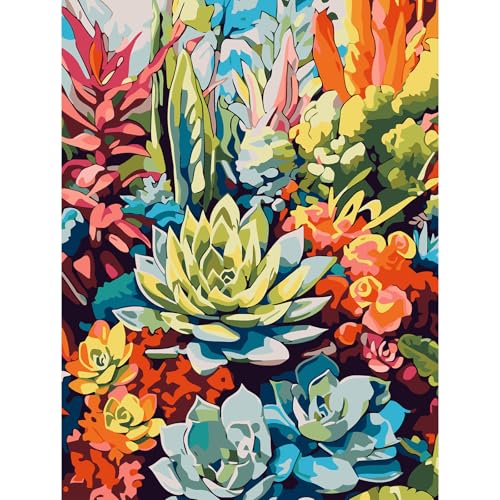 Wenfdrtr Malen Nach Zahlen Erwachsene Kakteen- Cactus Paint by Numbers Adult, Plant Painting by Numbers, Kakte Ölgemälde Bastelset Erwachsene für Kunsthandwerk Geschenk 30x40 cm (Ohne Rahmen) von Wenfdrtr