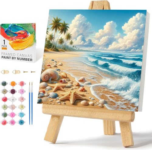 Wenfdrtr Strand Malen Nach Zahlen Erwachsene Set-DIY Strand Malen Nach Zahlen mit Rahmen,Handgemalt Ölgemälde Kit Kreative Geschenke für Hausdekoration Geschenk(20x20 cm) von Wenfdrtr