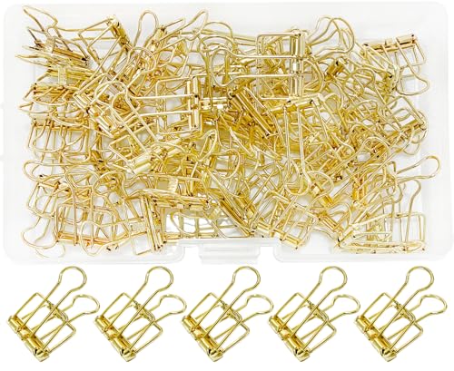 Wenlly 50 Stück Metalldrahtbinder-Clip-Set, Mehrzweck-Büroklammern, hohle Büroklammern, 20 mm, kleine Büroklammern für Büro, Schulbedarf, Gold von Wenlly