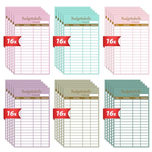 A6 Budget Planner Deutsch Zubehör (96er Set | 182 Seiten | 8 Farben) - Budget Sheets Zubehör für A6 Binder - Ausgabenblätter - Einlagepapier Für Binder Notizbuch Ringbücher - Budget Tracker von WenmthG