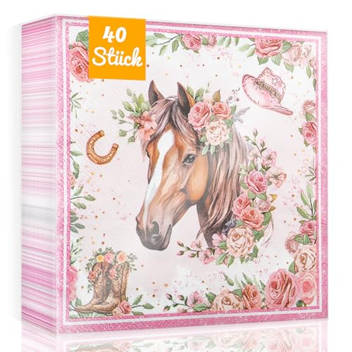 WenmthG 40 Stück Pferd Servietten Kindergeburtstag Deko 33 x 33 cm - 40 Servietten Geburtstag Pferd weich Kein abfärben für Junge Mädchen von WenmthG