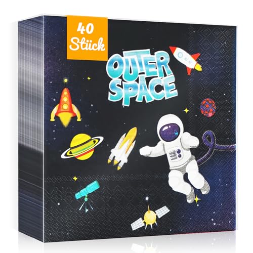 WenmthG 40 Stück Servietten Weltraum Kindergeburtstag Deko 33 x 33 cm - 40 Servietten Geburtstag Kinder weich Kein abfärben, Astronaut Servietten Deko von WenmthG