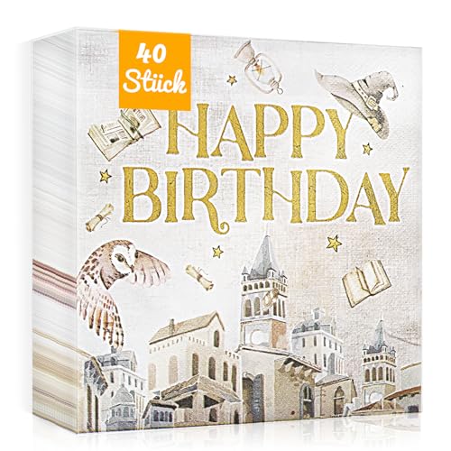 WenmthG 40 Stück Servietten Wizard Geburtstag Deko 33 x 33 cm - 40 Servietten Geburtstag Magischer Harry Deko für Junge Mädchen Happy Birthday von WenmthG