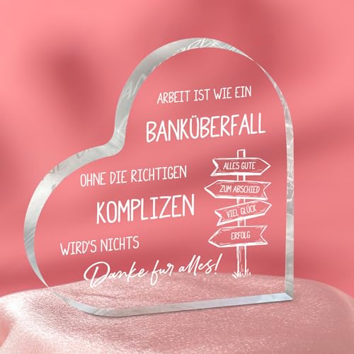 WenmthG - Abschiedsgeschenk Kollegen, Acryl Herz Tischschmuck/Briefbeschwerer, Abschiedsgeschenk für Jobwechsel Kollegin, Neuanfang, Abschied Kollegin kollegen von WenmthG