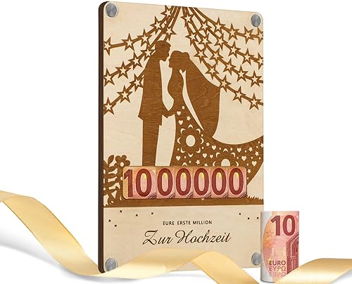 WenmthG - Geldgeschenk Hochzeit - Erste Million - Hochzeit Geschenke für Brautpaar - Geldgeschenke mit Verpackung - Hochzeit Deko - Geschenke für Frauen, Männer - Gästebuch aus Holz - Stern Deko von WenmthG