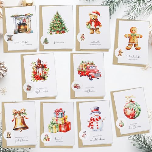 WenmthG Weihnachtskarten mit Umschlag Set 10 Stück - Weihnachtskarte mit Umschlag Aufkleber (A6 Klappkarten) - 10 Designs Weihnachtsgrußkarten von WenmthG