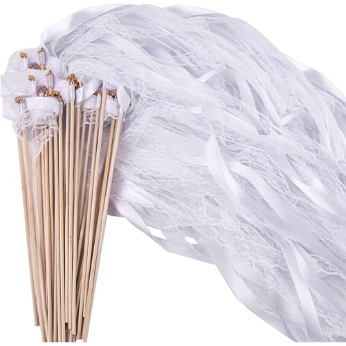 Wennala Wedding Wands Hochzeit 30 Mit Glöckchen, Hochzeits-Glücksstäbe Spitzenband, Luftschlangen Hochzeit Geeignet für Hochzeit, Party, Veranstaltungen, Urlaub, Feier, Geschenke von Wennala