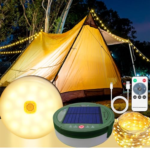 Versenkbare LED Camping Lichterkette,10m Solar-Camping-Märchenlicht, Outdoor-Camping-Umgebungslicht mit Fernbedienung, Zelt-Notbeleuchtung geeignet für Campingausflug Party Balkon Terrasse von Wenosda