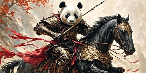 Panda-Samurai Malen Nach Zahlen, Malen Nach Zahlen Erwachsene, DIY Handgemalt Ölgemälde Kit für Anfänger mit 6-Pinseln und Acrylfarbe, Paint by Numbers Set für Wandkunst Dekoration 100x200cm Y-10131 von Wenpeef