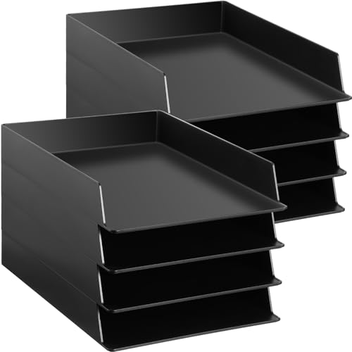 Wenqik 8 Stück schwarze stapelbare Papierablagen für Klassenzimmer, 32 x 24 x 4 cm, rechteckig, Schreibtisch-Organizer, Briefablage, Aktenordner, Papier-Organizer für Schreibtisch, Papierhalter für von Wenqik