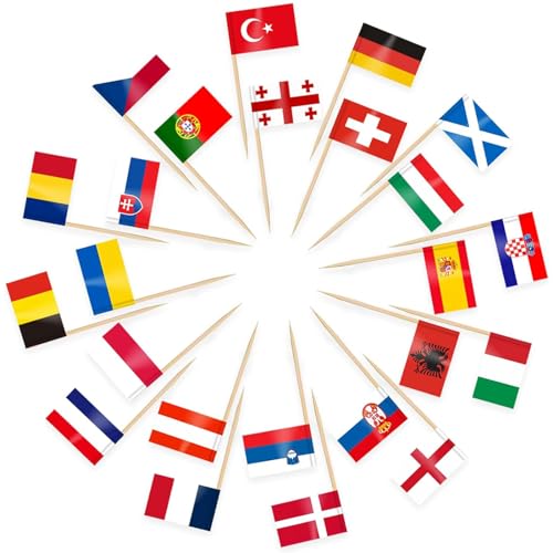 100 Stk Verschiedene Länder Zahnstocher Flagge Lebendiger Doppelseitiger Zahnstocher Flaggen, Eurovision Europäische Zahnstocher Flaggen, Partydekoration Cocktail Fruit Stick Cupcakes Topper von Wentsent