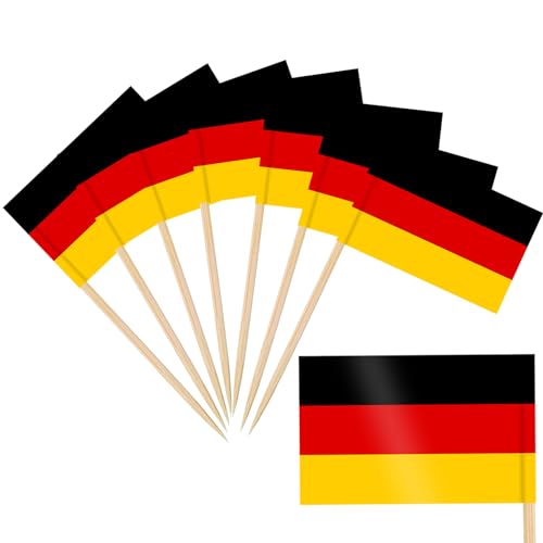 100 Stück Deutschland Zahnstocher Flaggen, Deutsche Deko Fahne Klein Mini Zahnstocher Partydekoration Cocktail Fruit Stick Cupcakes Topper von Wentsent