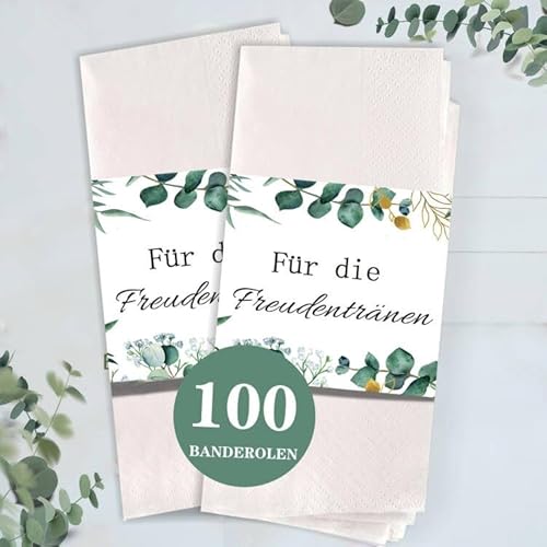 100 Stück Freudentränen Hochzeit Taschentuchhalter Taschentücher Banderolen für die Freudentränen Hochzeit Taschentücher Hochzeitsdekoration Eukalyptus Hochzeitsgastgeschenke von Wentsent