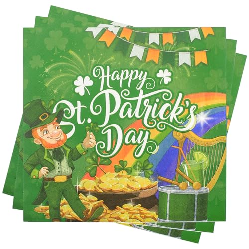 40 St. Patrick's Day Servietten, Kleeblatt-Papierservietten, grünes Kleeblatt, Einweg-Servietten für Zuhause, Küche, St. Patty's Day, irisches Kultur-Partyzubehör von Wentsent