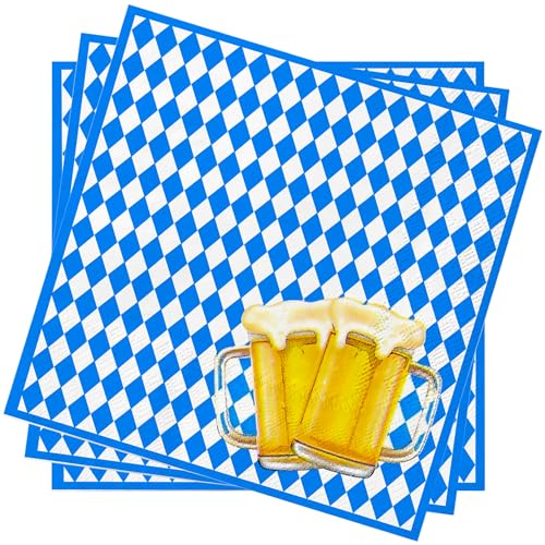 Oktoberfest Servietten, Wentsent 40 Stück Bayrische Servietten, Blau Weiß Servietten Oktoberfest Deko Servietten Tischdeko Party Dekoration für München Bierfest Oktoberfest Party von Wentsent