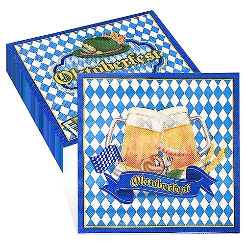 Oktoberfest Servietten, Wentsent 40Stück Bayerische Servietten Oktoberfestdeko Tischdeko Blau Weiß Bayernraute Party Dekoration für München Bierfest Oktoberfest Party von Wentsent