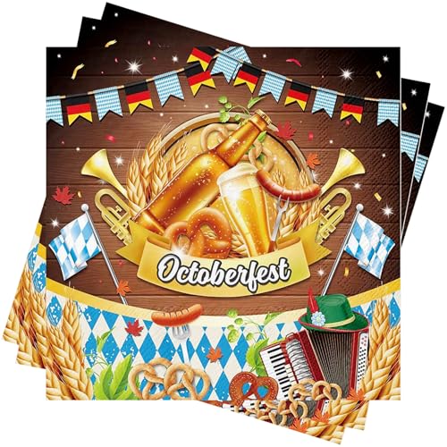 Oktoberfest Servietten, Wentsent 40Stück Bayerische Servietten Oktoberfestdeko Tischdeko Blau Weiß Bayernraute Party Dekoration für München Bierfest Oktoberfest Party von Wentsent