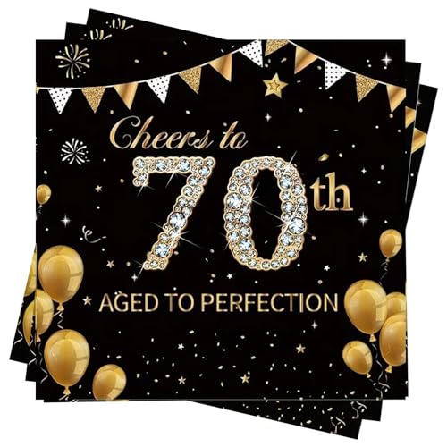 Servietten 70 Geburtstag, Wentsent 40Stück Schwarze Gold 70. Happy Birthday Servietten, Einweg Papierserviette Tischdeko, 70er Geburtstag Mann Frau Geburtstag Party Deko von Wentsent