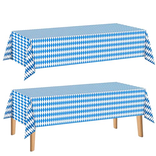 Wentsent 2 Stück Oktoberfest Tischtuch Bayerische Tischdeko, 137 x 274 cm Bayrisch Blau Weiß Bayern Raute Einweg Tischdecke Table Cloth für Bierzelten Haushalt München Festival Party Oktoberfest Deko von Wentsent