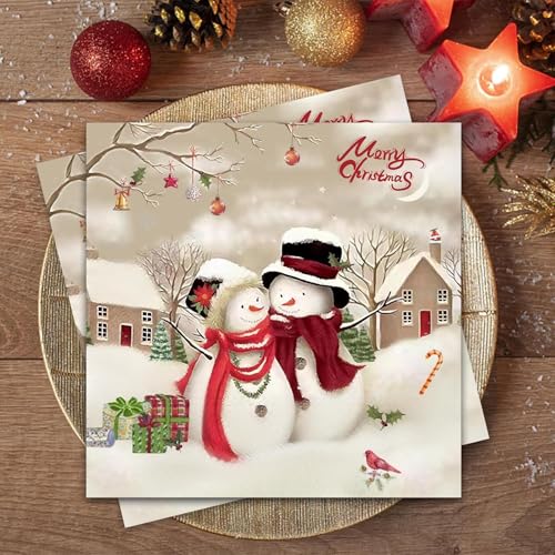 Wentsent 40Stück Weihnachten Servietten, Weihnachts Servietten, Weihnachtsservietten mit Schneemann Pärchen Weihnachtliche Servietten Tischdeko, Weihnachtsbaum Winter Napkins, 3-lagig Xmas Servitten von Wentsent